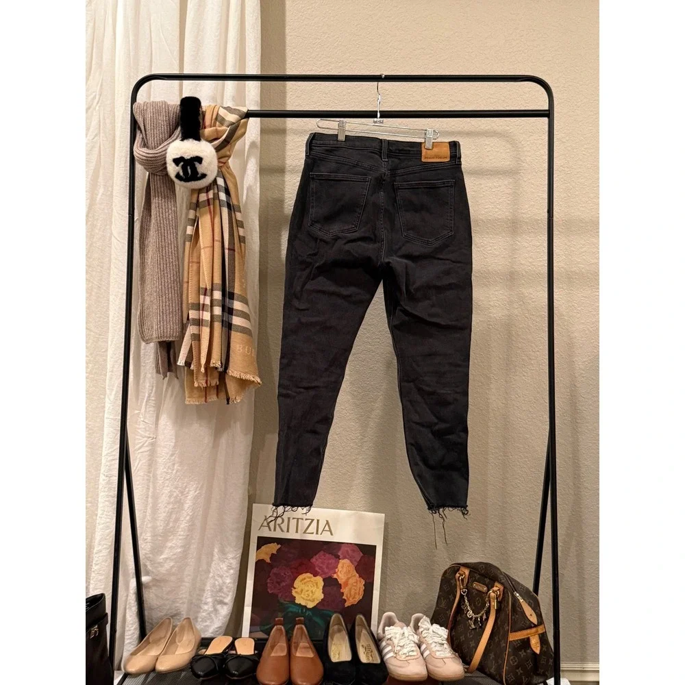 Denim Forum The Yoko High Rise Slim Jeans Faded Black Raw Hem Size 30